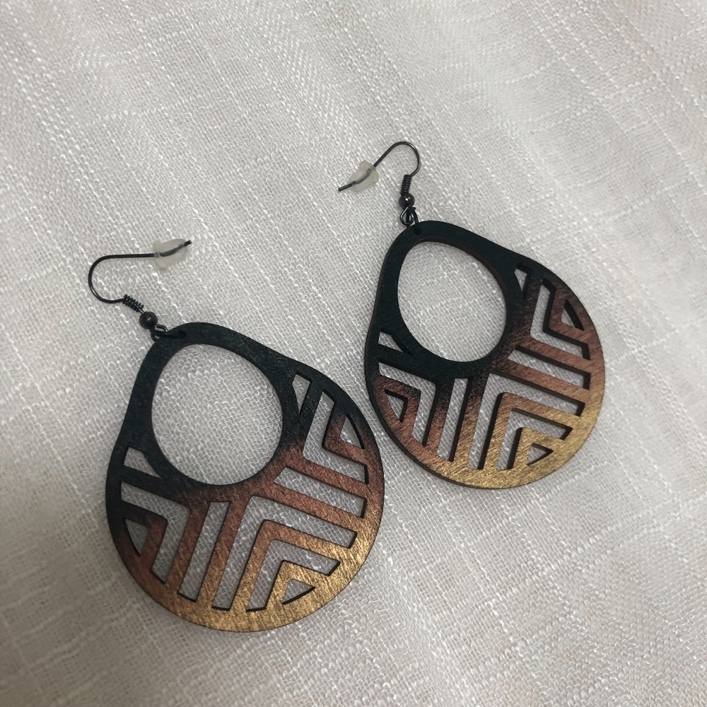 NEW Earrings, Black, Copper & Gold Laser Cut Wood